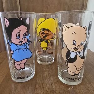 VTG 1973 Pepsi Collector Series Looney Tunes Glasses Speedy Petunia Porky CLEAR